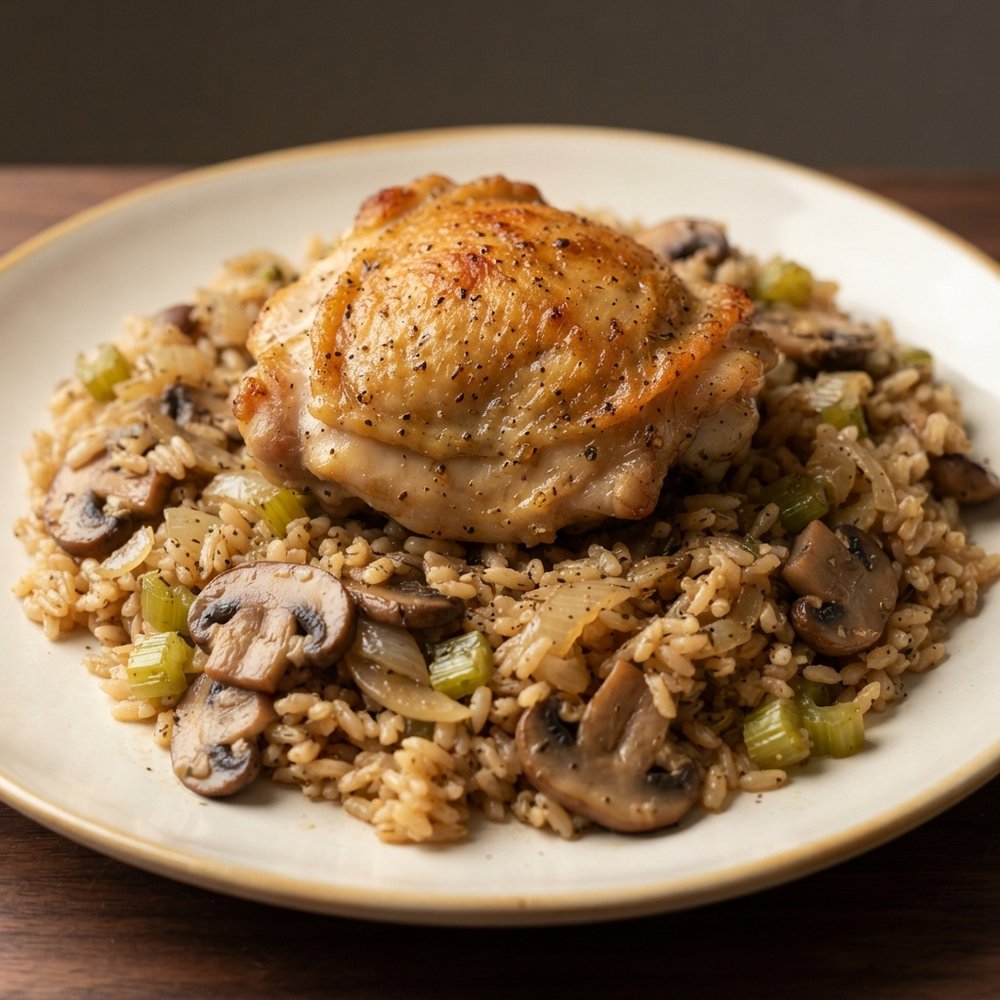 Baked Chicken Thighs With Mushroom Brown Rice