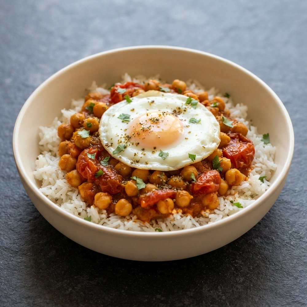 Spiced Harissa Chickpea Bowl with Egg