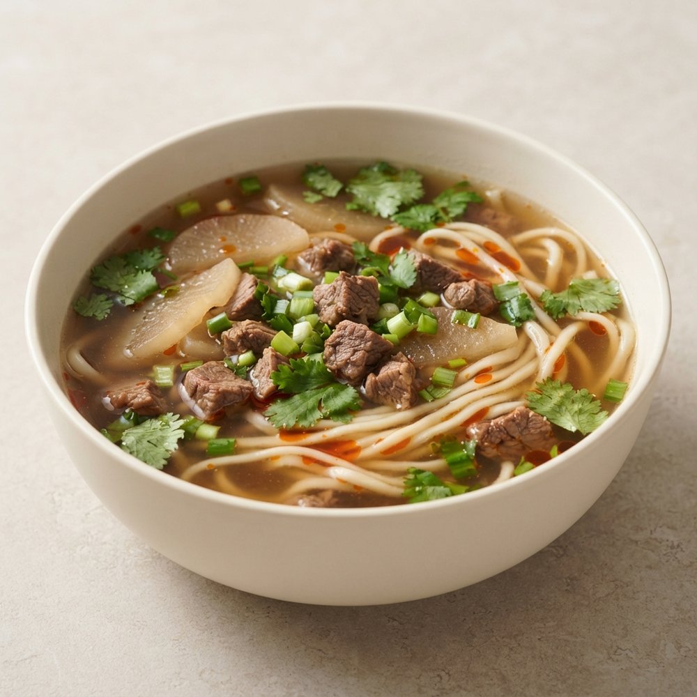 Beef Broth with Hand-Pulled Chinese Noodles