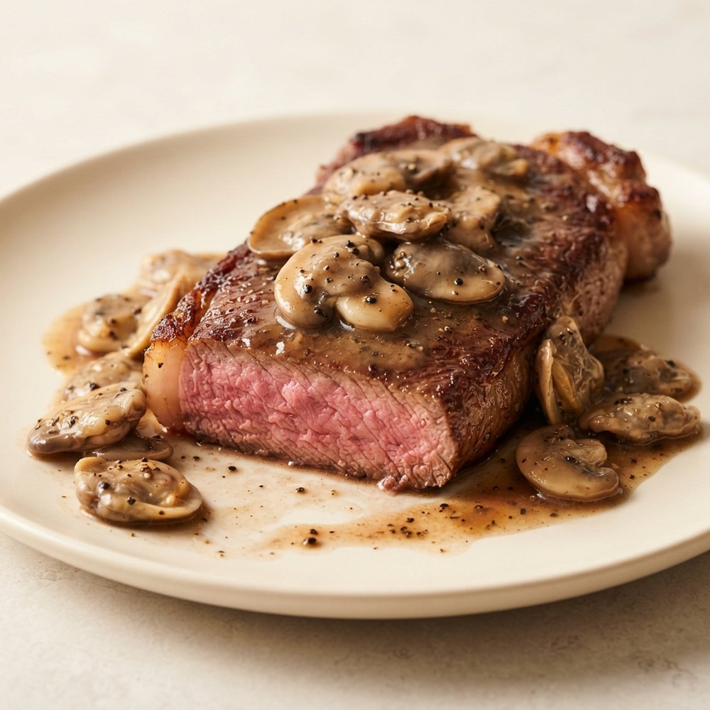 Sous Vide NY Strip with Mushroom Pan Sauce