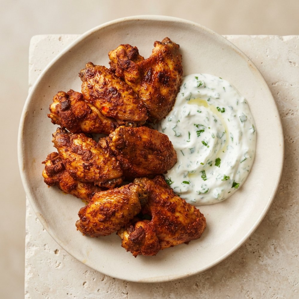 Oven-Roasted Moroccan-Spiced Wings with Herbed Yogurt Sauce