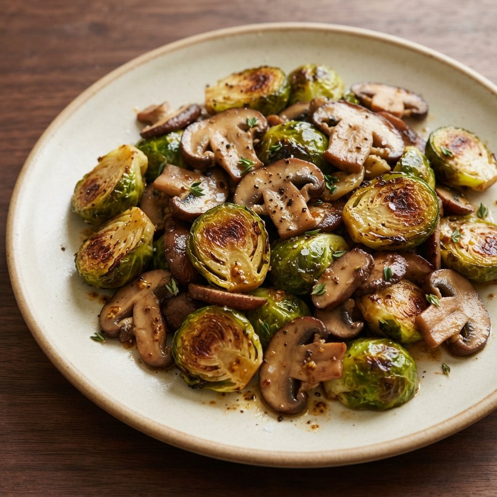 Skillet Brussels Sprouts and Mushrooms with Thyme