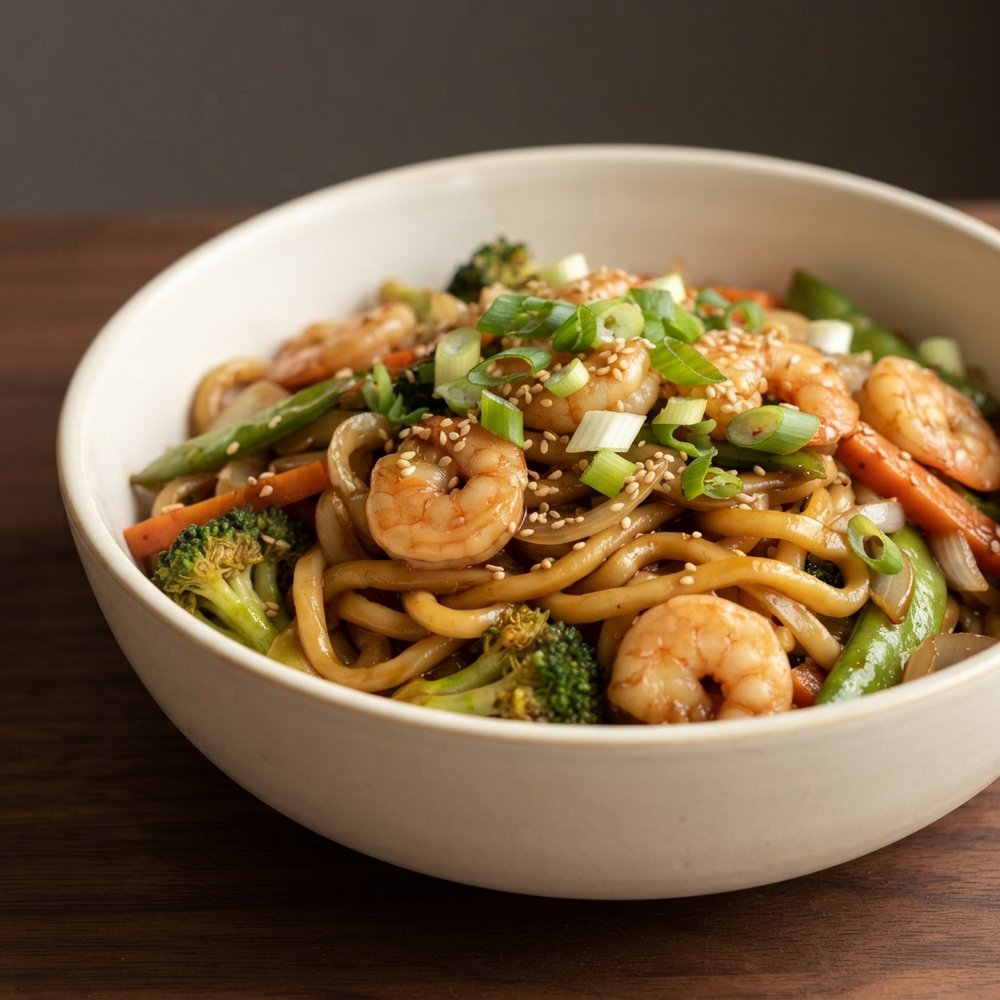 Shrimp Udon with Teriyaki Sauce