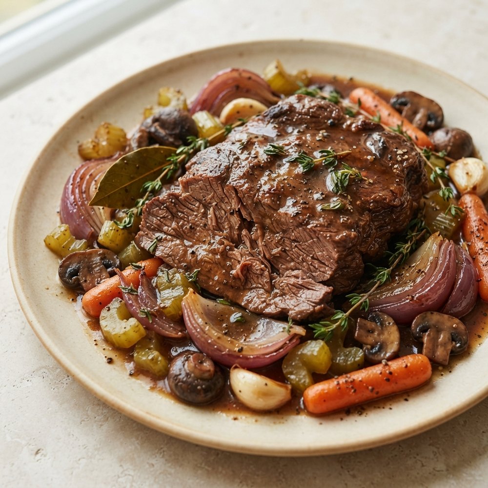 Pressure Cooker Apple Cider Pepper Pot Roast