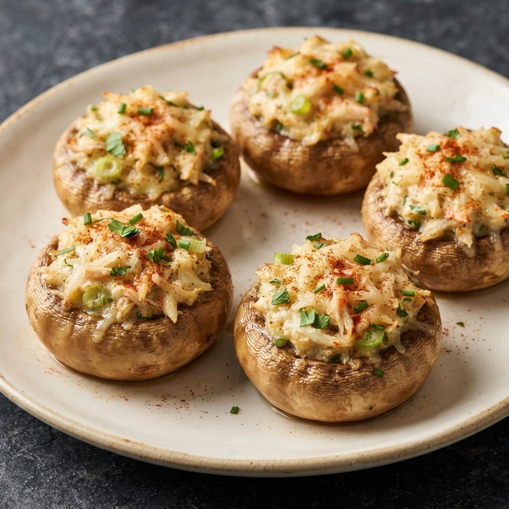 Mushroom Caps Filled with Crab