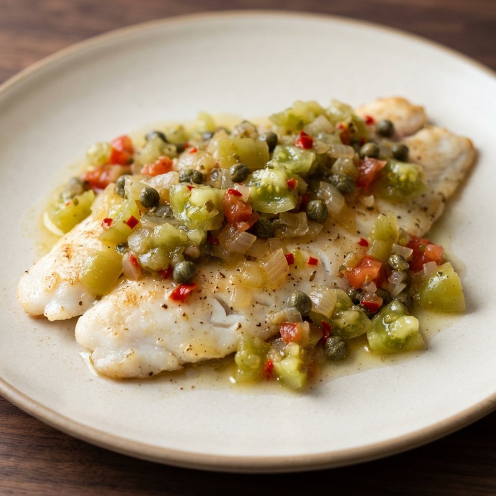 Tilapia Topped with Green Tomato Tapenade