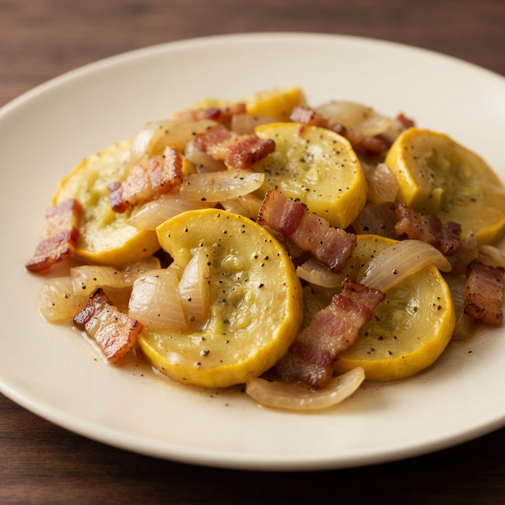 Braised Yellow Crookneck Squash with Bacon