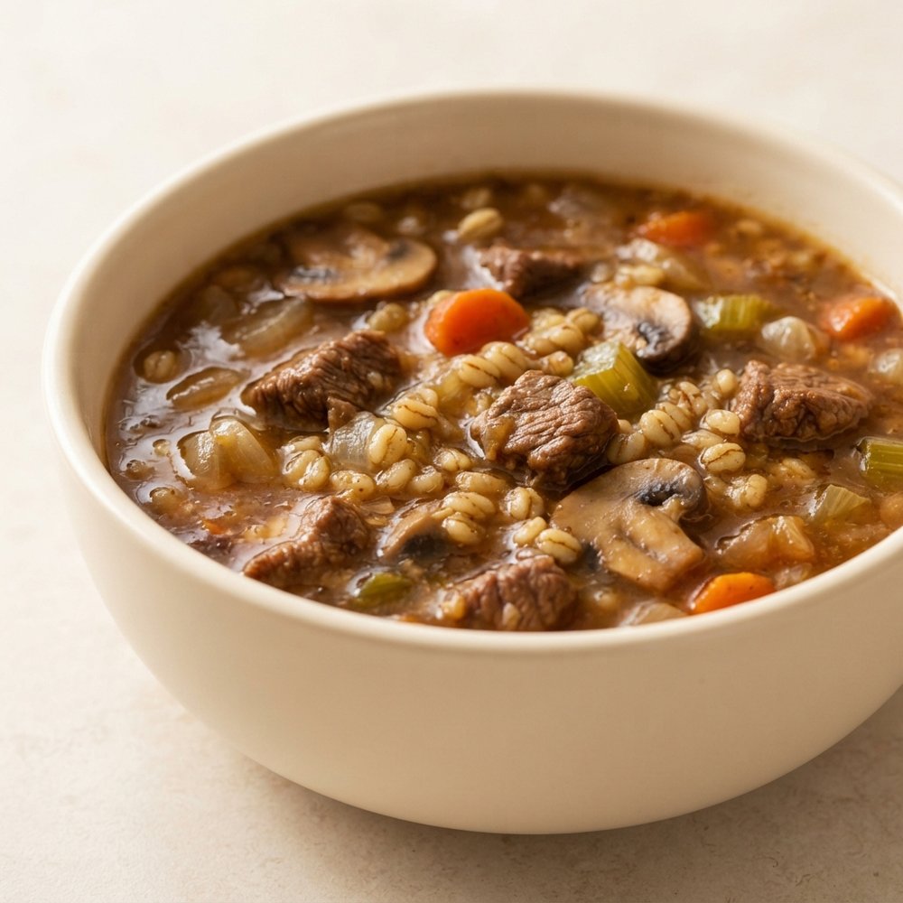 Hearty Beef, Mushroom and Pearl Barley Soup
