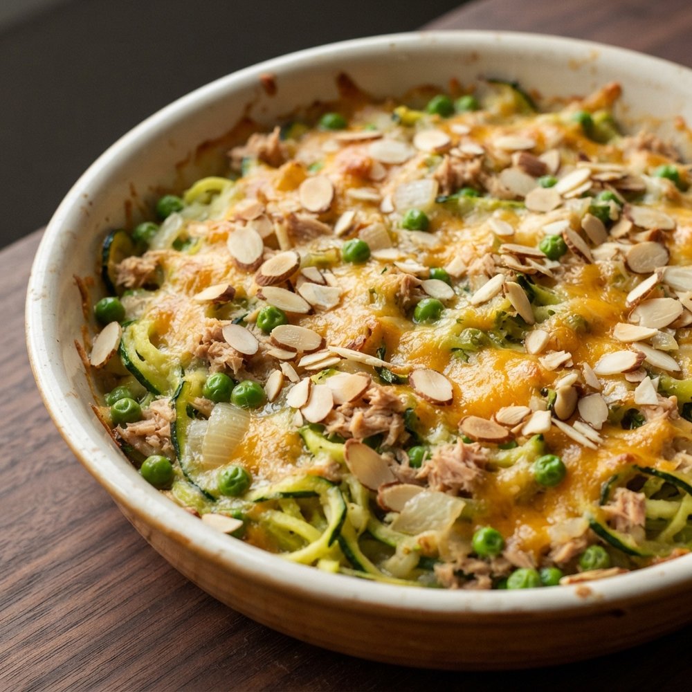 Cheesy Tuna and Zucchini Noodle Casserole