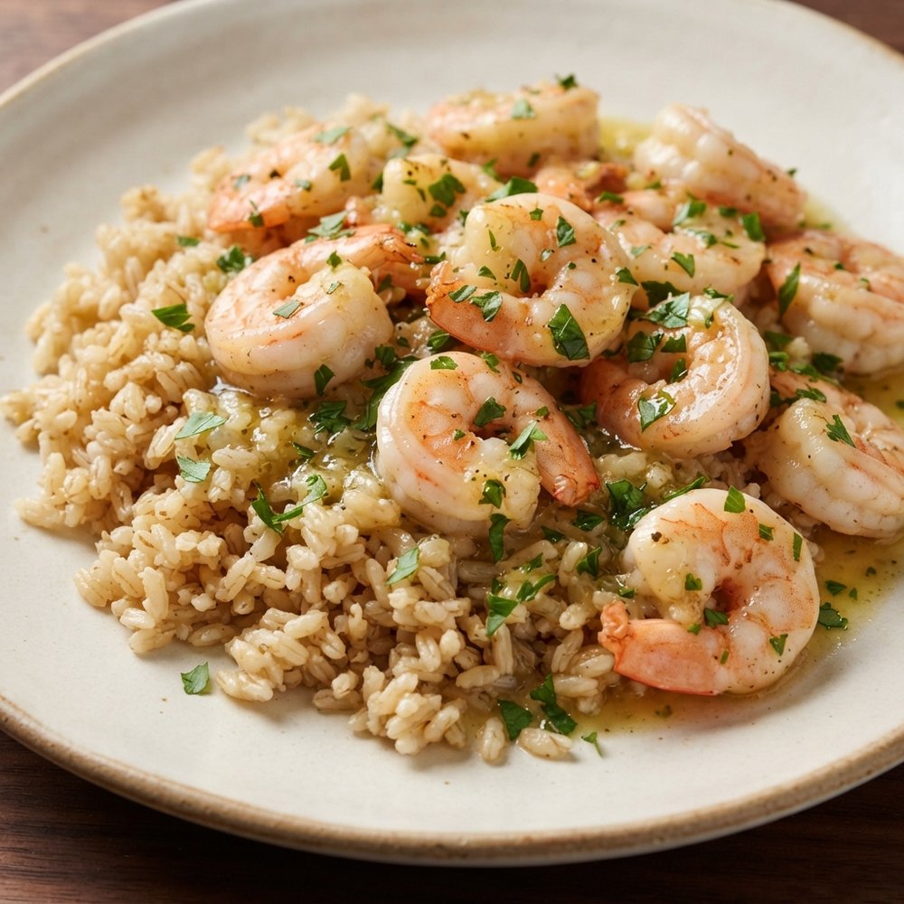Bright Lemon-Garlic Shrimp with Brown Rice