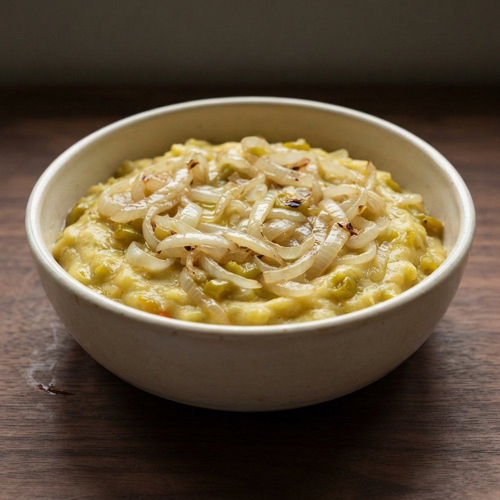 Mangú (Mashed Green Plantains) with Onions and Peppers
