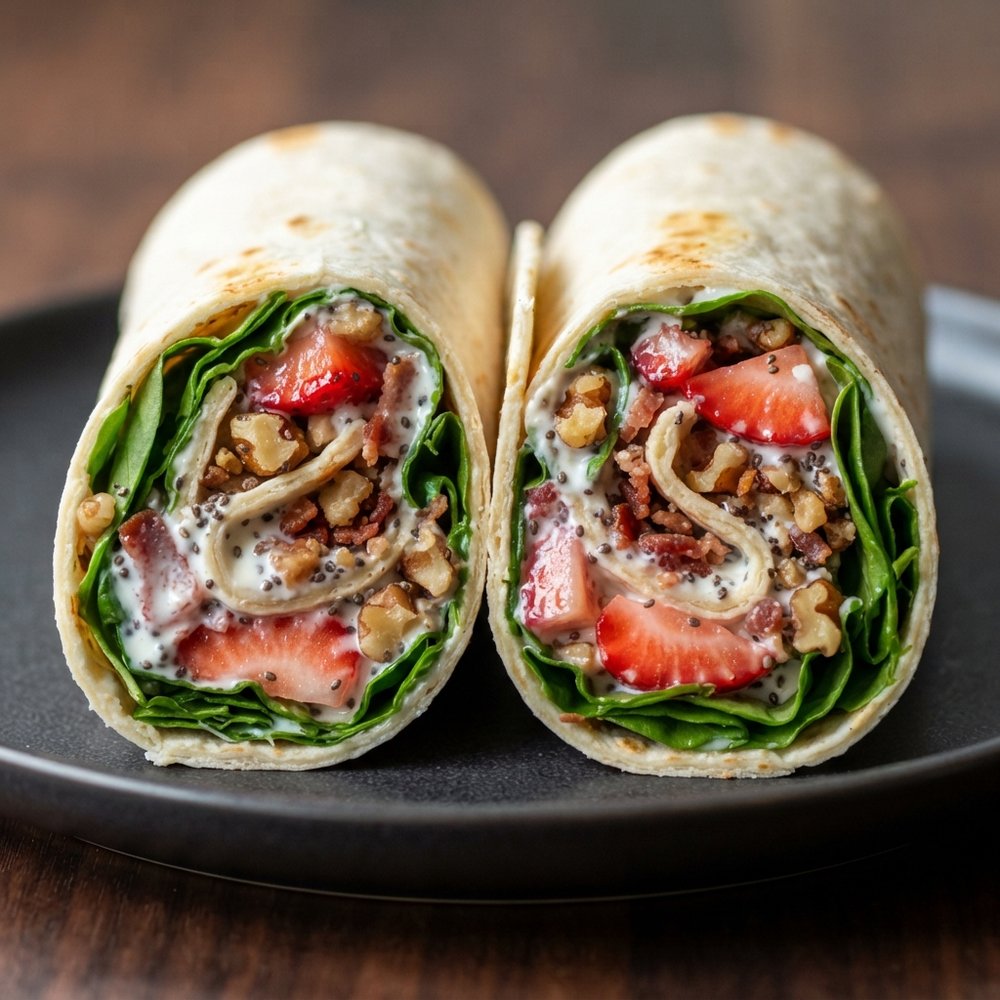 Breakfast Lavash Wrap with Strawberry and Spinach