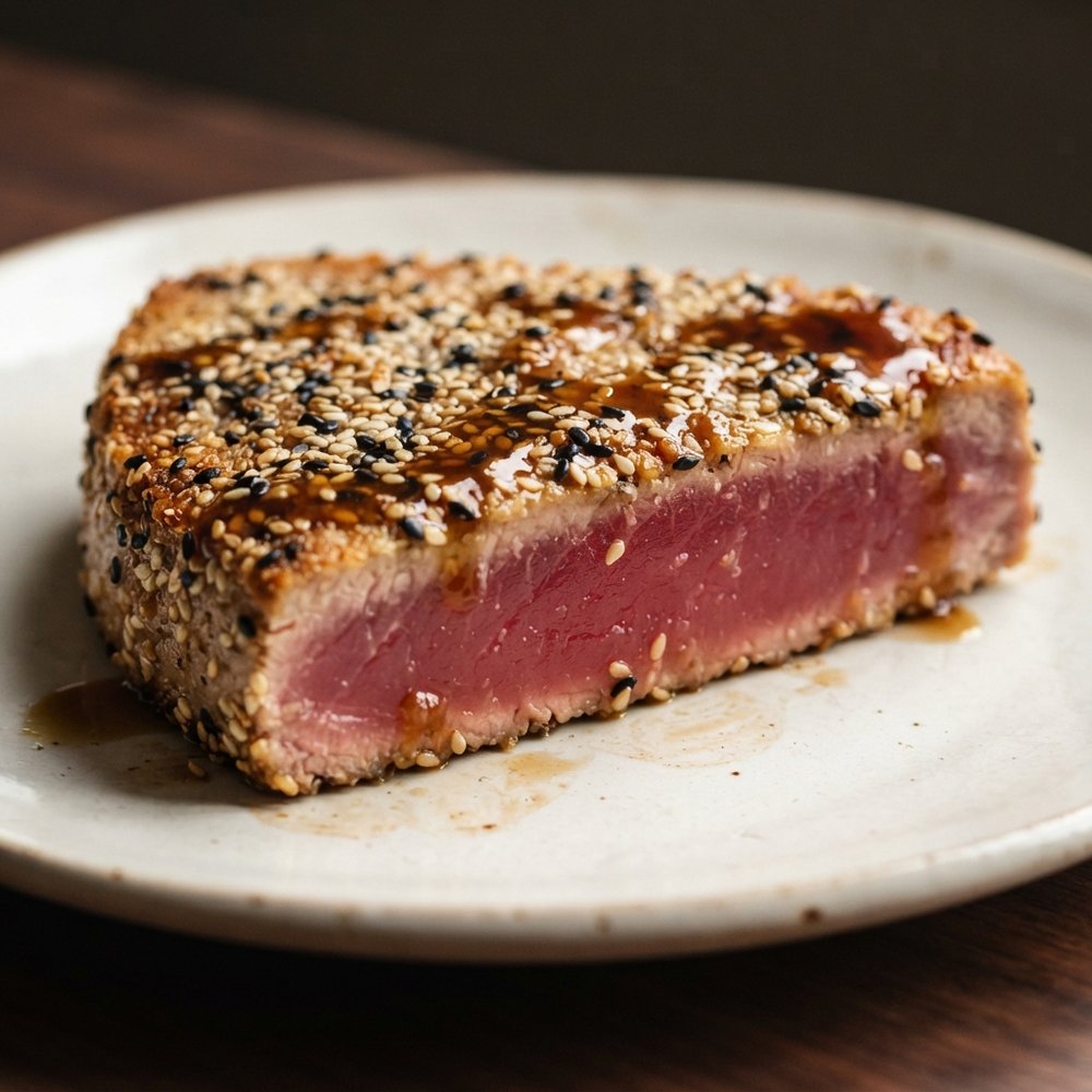 Sesame-Crusted Tuna with Soy–Miso Drizzle