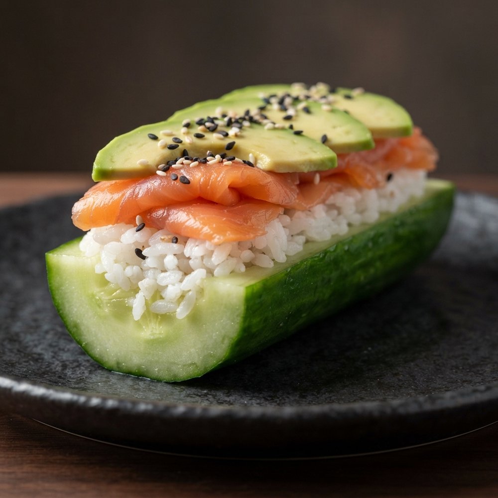 Cucumber Sushi Boats with Smoked Salmon and Avocado