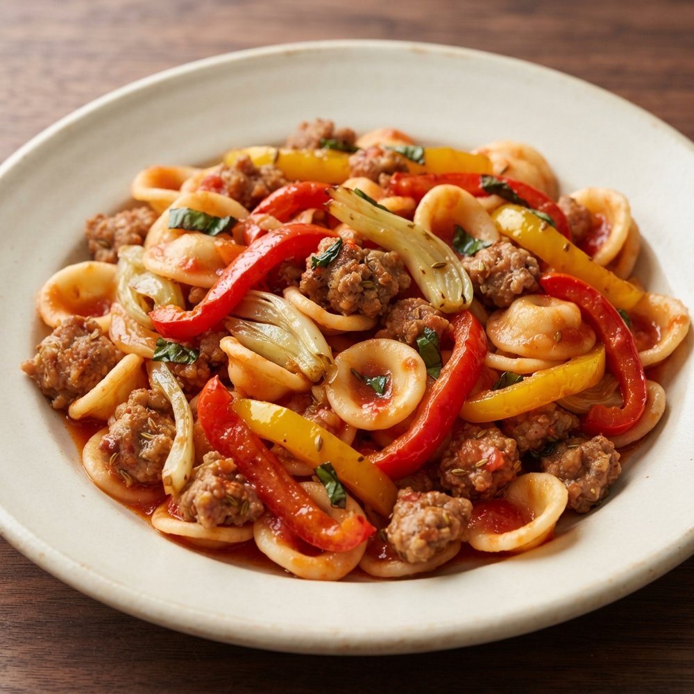 Orecchiette with Sausage, Fennel, and Sweet Bell Peppers