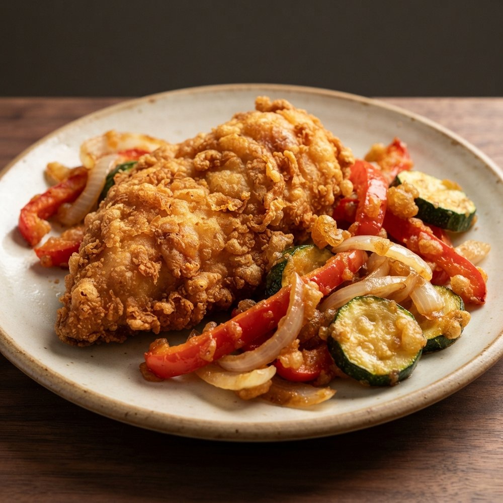 Crispy Gluten-Free Beer-Batter Chicken with Veggies