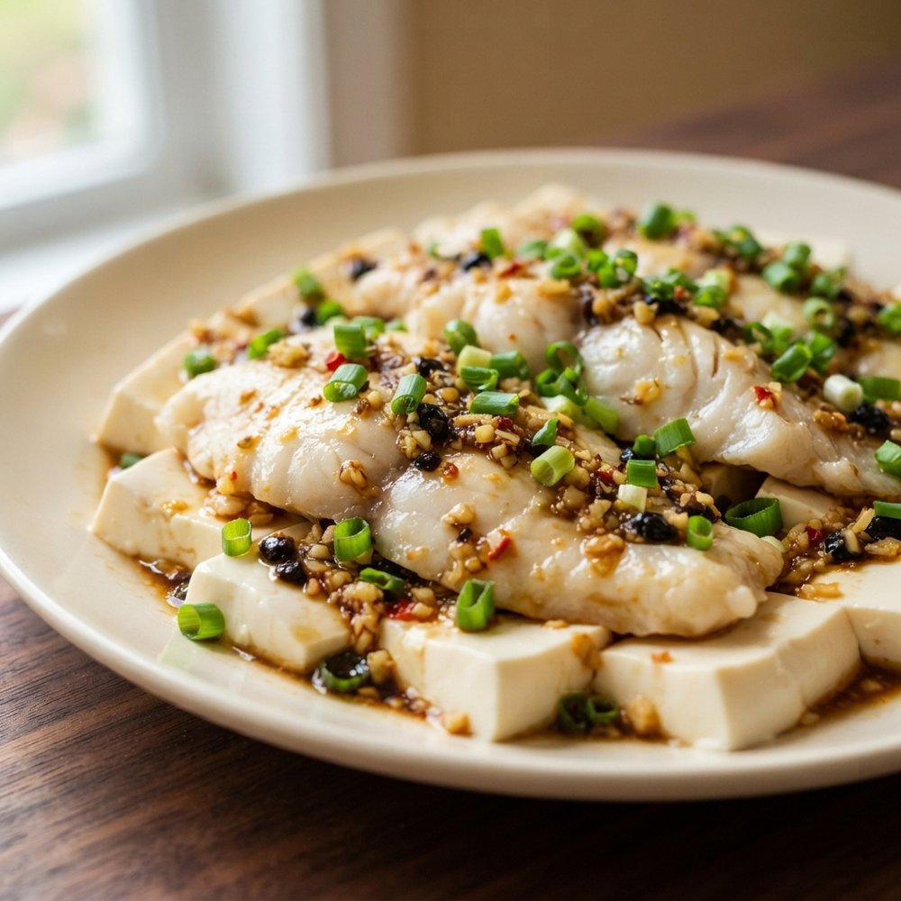 Cantonese-Style Steamed White Fish Fillet with Tofu