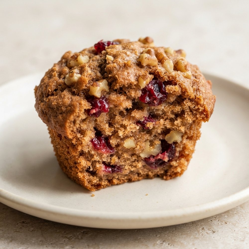 Bran Muffins with Applesauce, Cranberries, and Walnuts