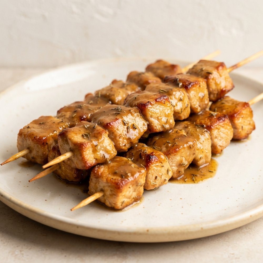 Skillet City Chicken (Pork Skewers in Pan Gravy)