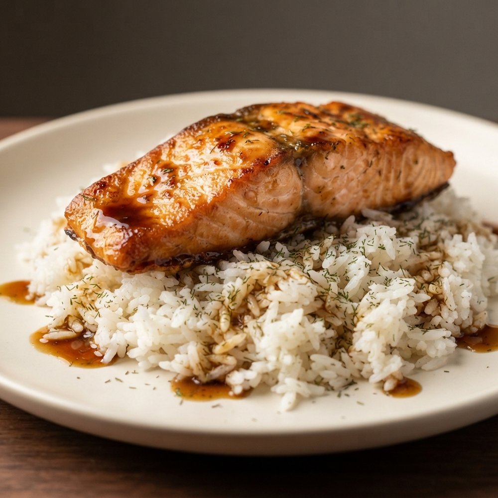 Soy-Sesame Baked Salmon with Herbed Rice