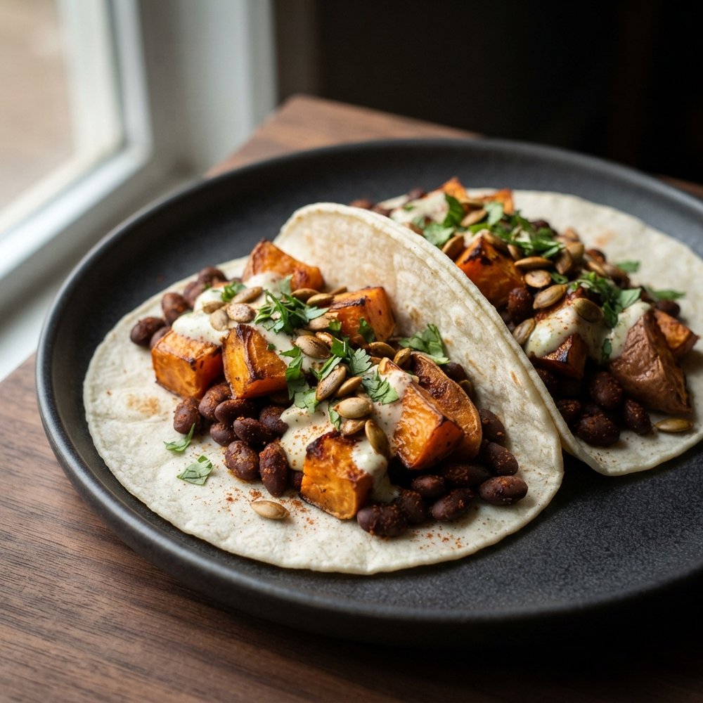 Roasted Sweet Potato and Black Bean Tacos