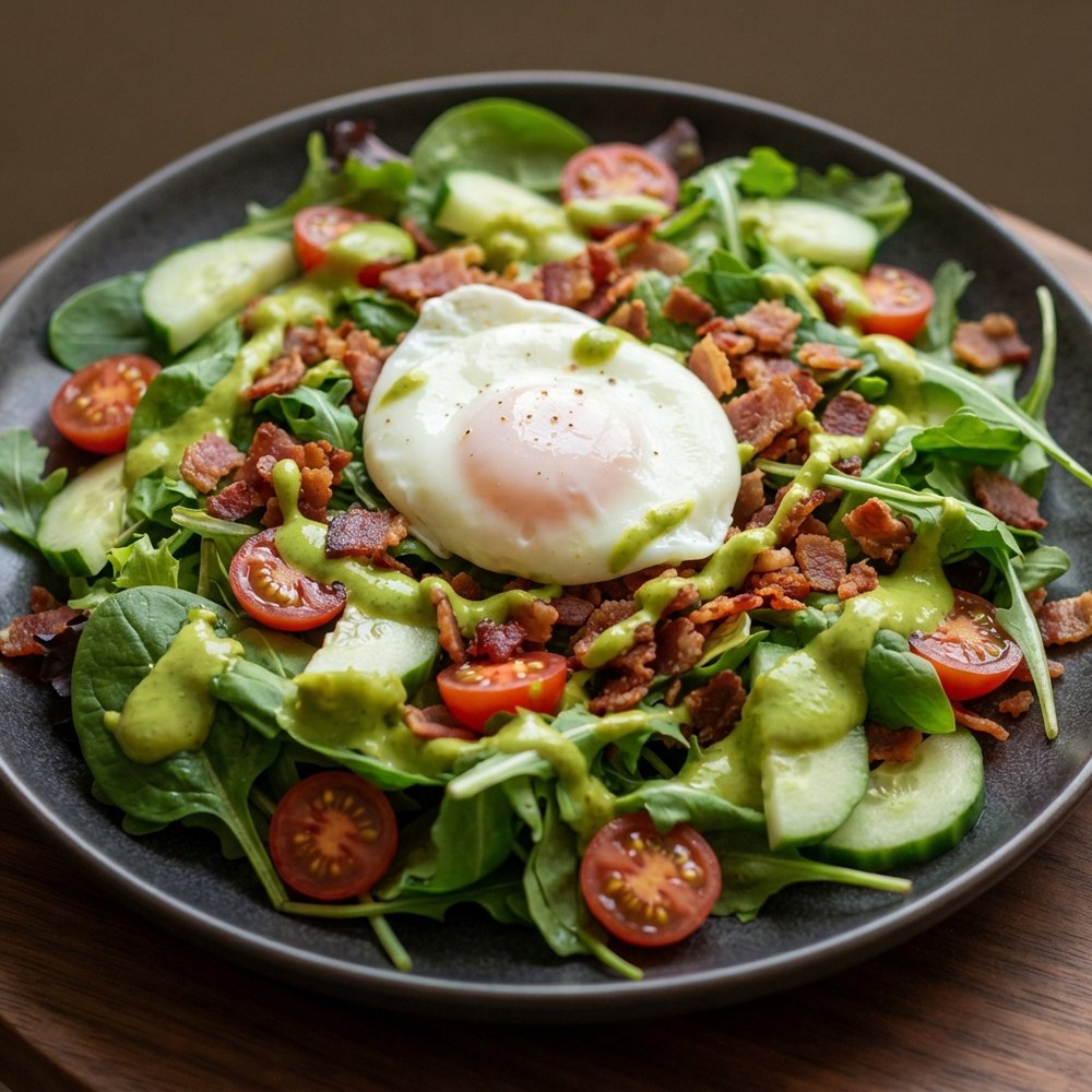 Bacon and Egg Breakfast Salad with Avocado Dressing