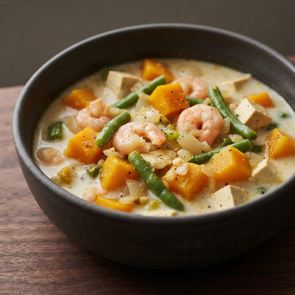 Coconut Milk Stew with Squash, Shrimp, and Tofu