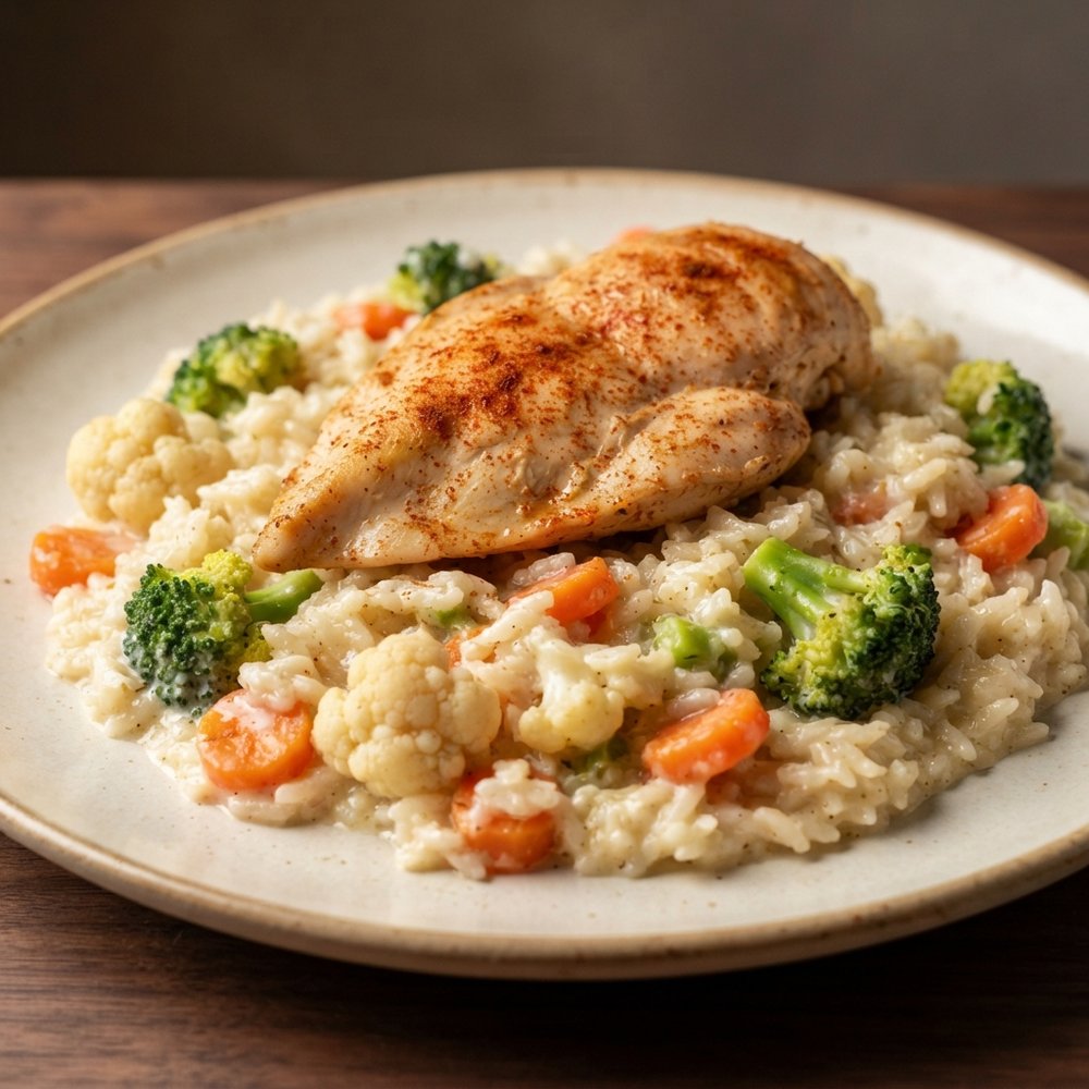 One-Pan Garlic Chicken with Veggies and Rice