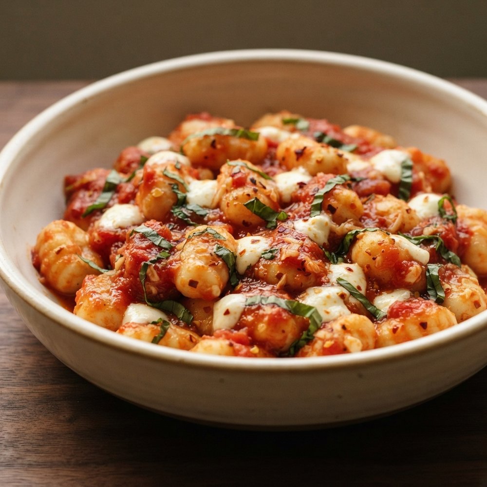 Pillowy Ricotta Gnocchi with Tomato, Basil, and Mozzarella