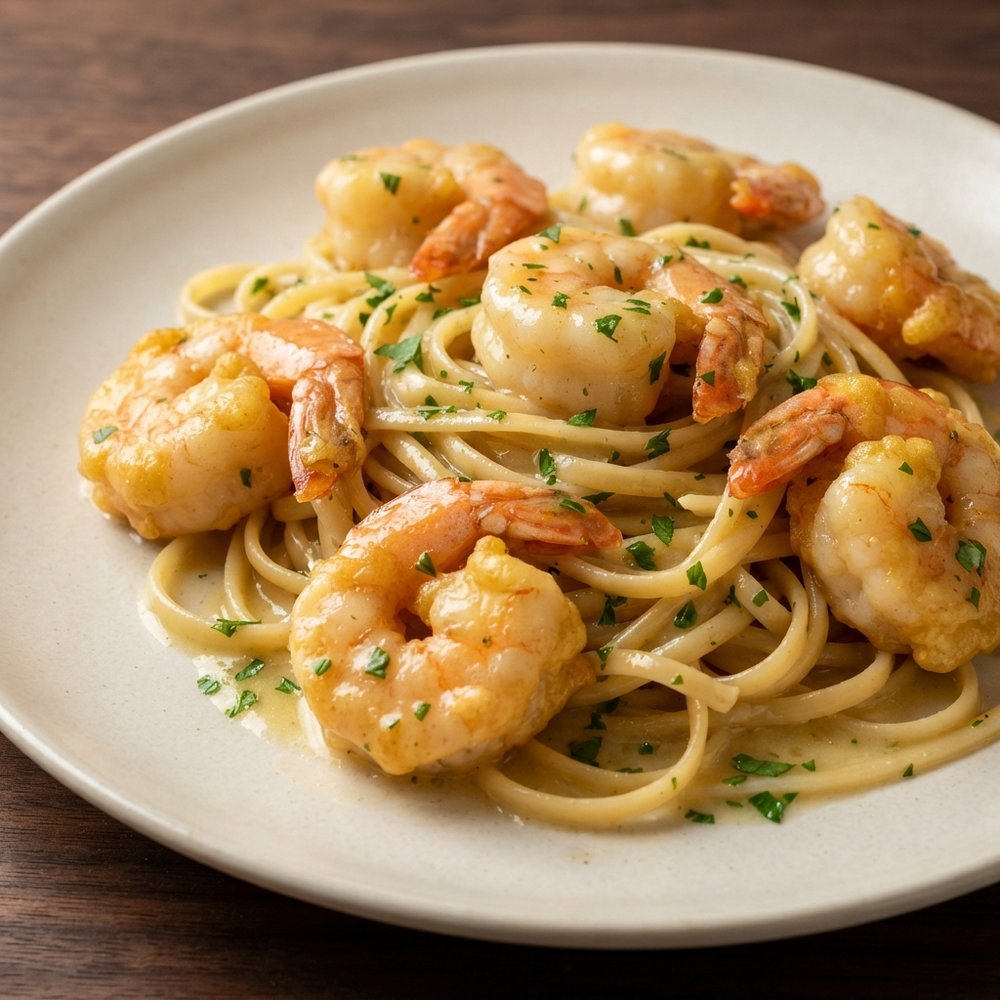 Lemon-White Wine Shrimp Francese with Linguine