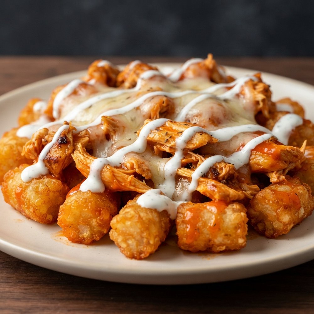 Buffalo Chicken Tater Tot Nachos
