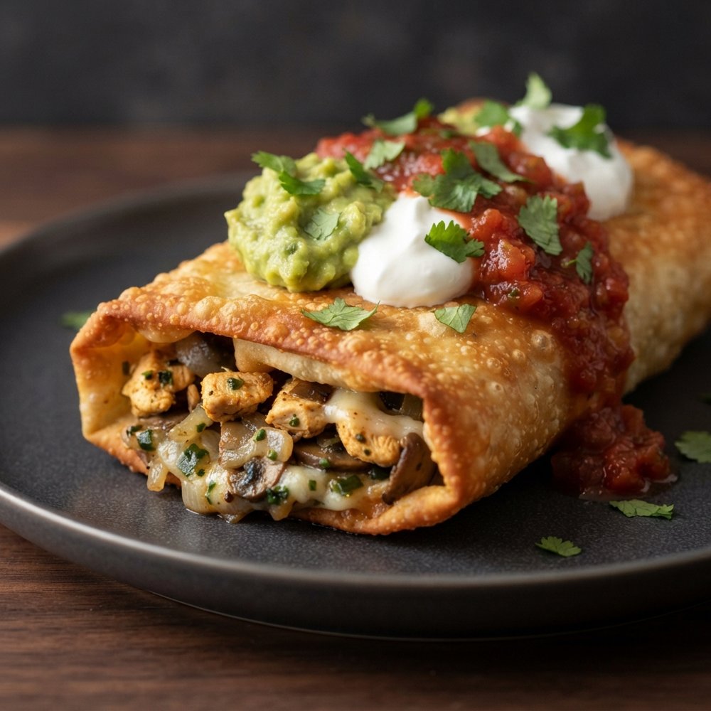 Mushroom and Chicken Chimichangas