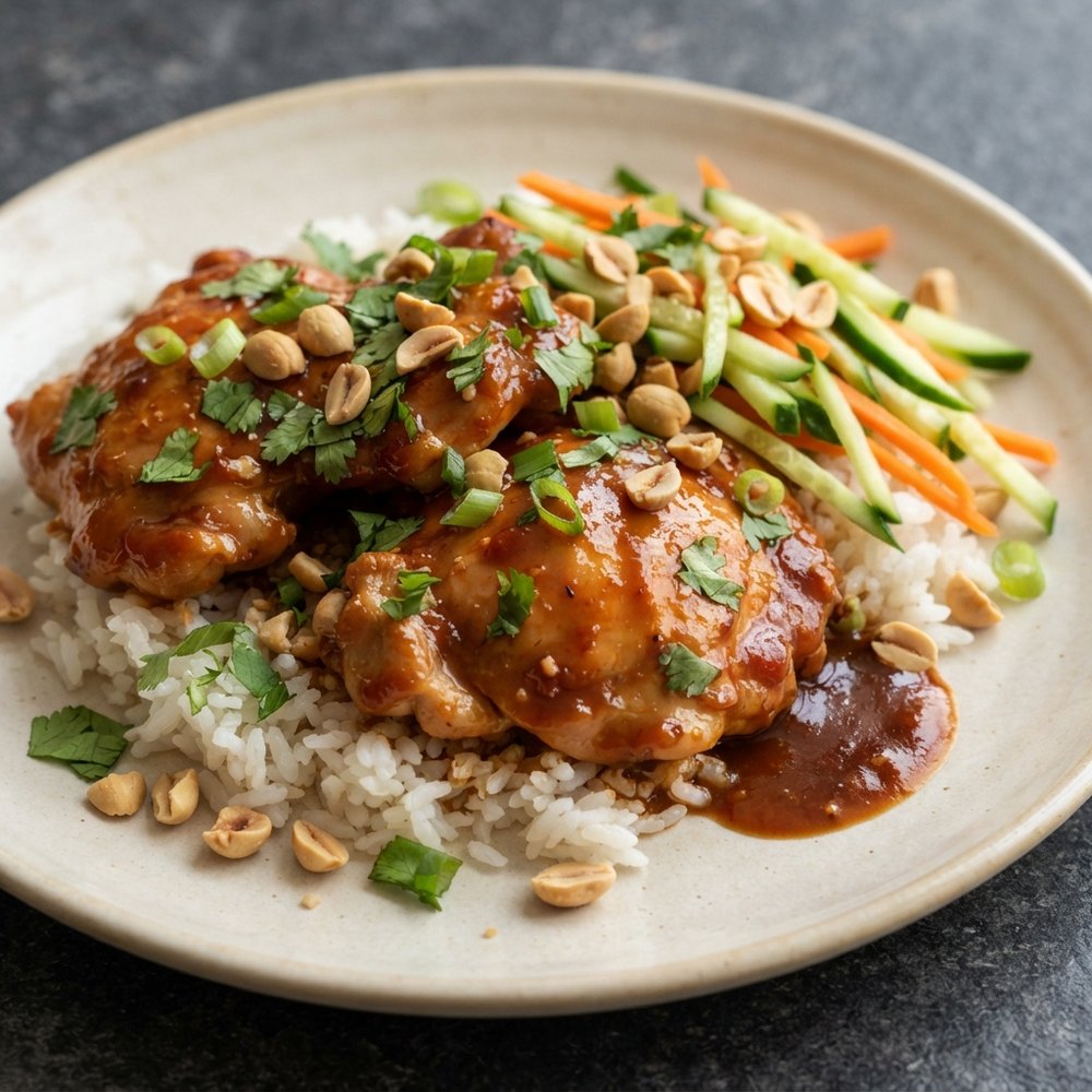Air-Fried Chicken Thighs with Spicy Peanut Glaze