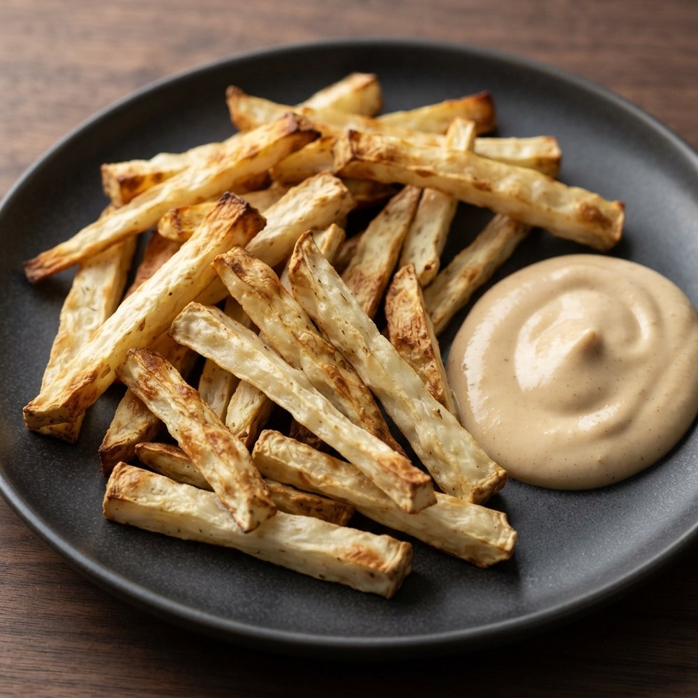 Air-Fried Celeriac Fries with Tangy Mustard-Horseradish Dip