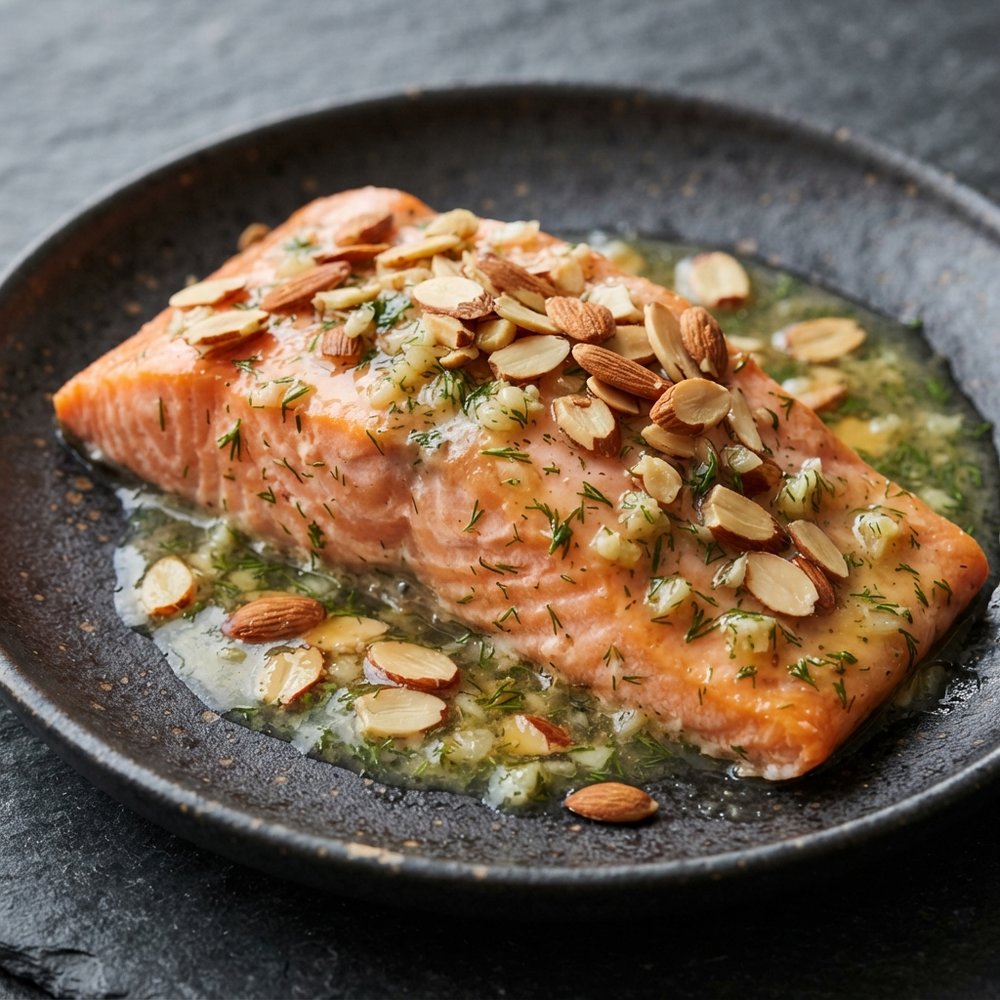 Salmon with Lemon-Dill, Garlic, White Wine, and Butter Sauce