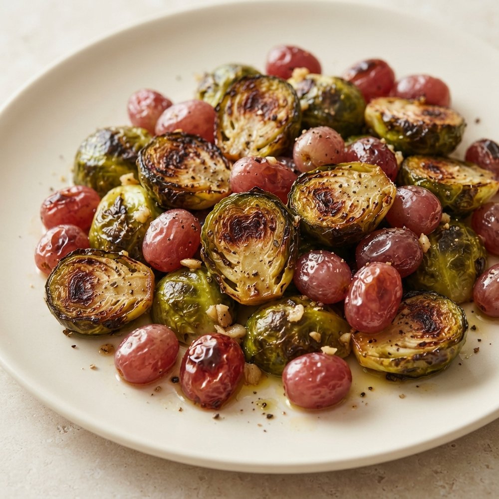 Oven-Roasted Brussels Sprouts with Red Grapes