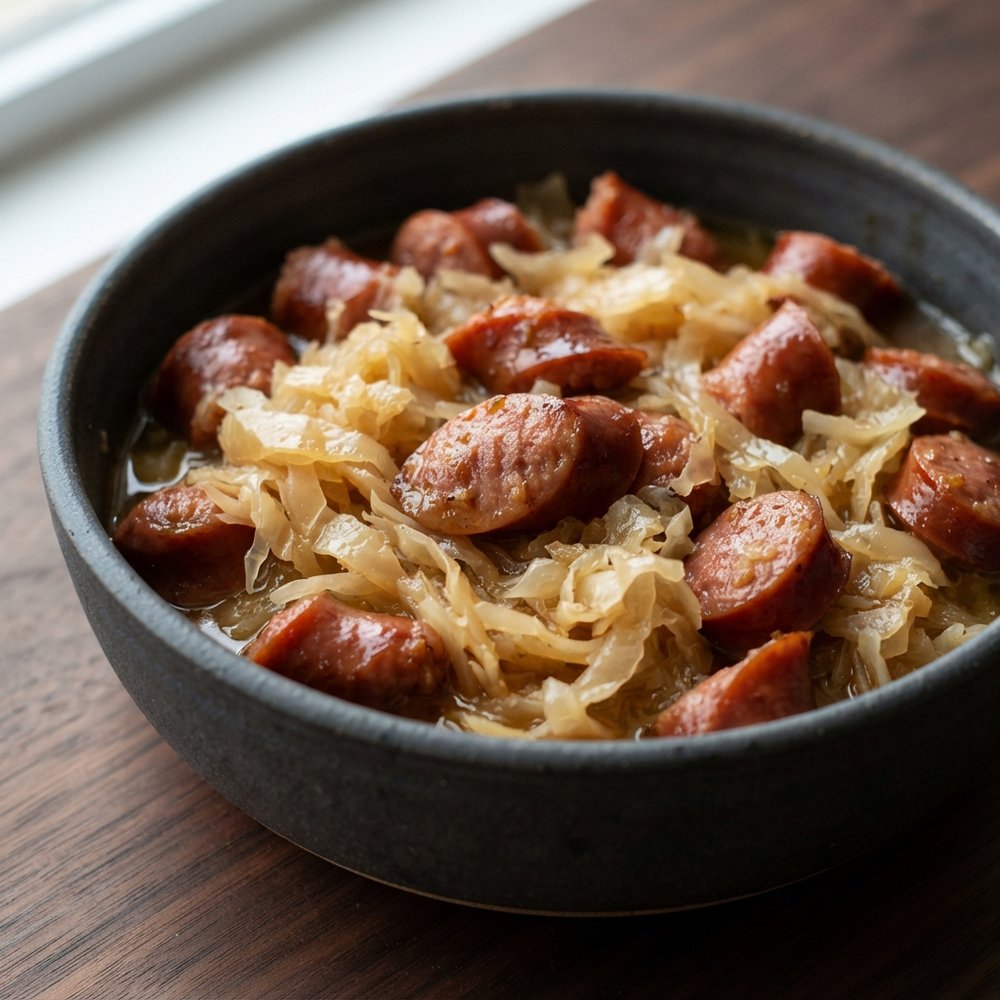 Crockpot Kielbasa with Beer and Sauerkraut