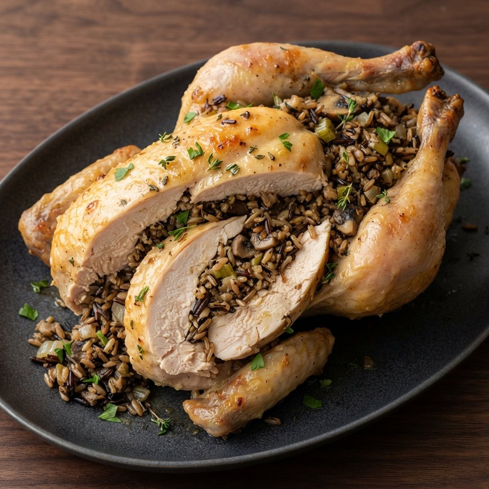 Cornish Game Hen with Wild Rice and Mushroom Stuffing