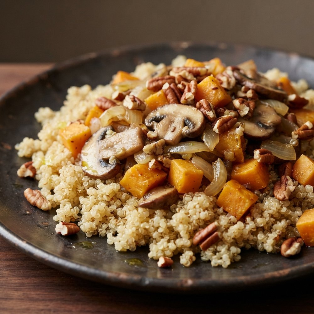 Quinoa with Sweet Potato and Crimini Mushrooms