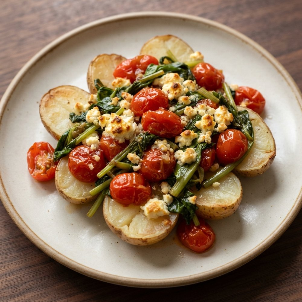 Oven-Baked Potatoes with Ramps and Feta Cheese