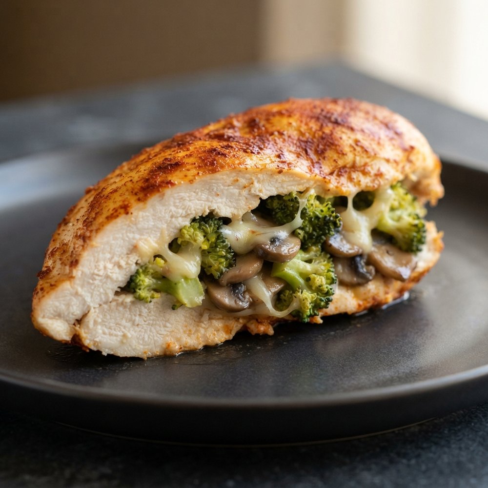 Mushroom, Broccoli, and Cheese Stuffed Chicken