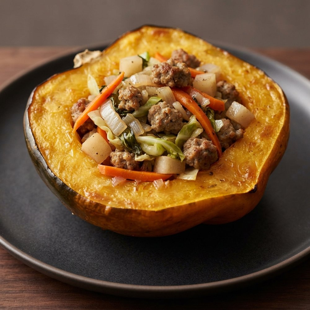 Acorn Squash Filled with Sausage and Pear