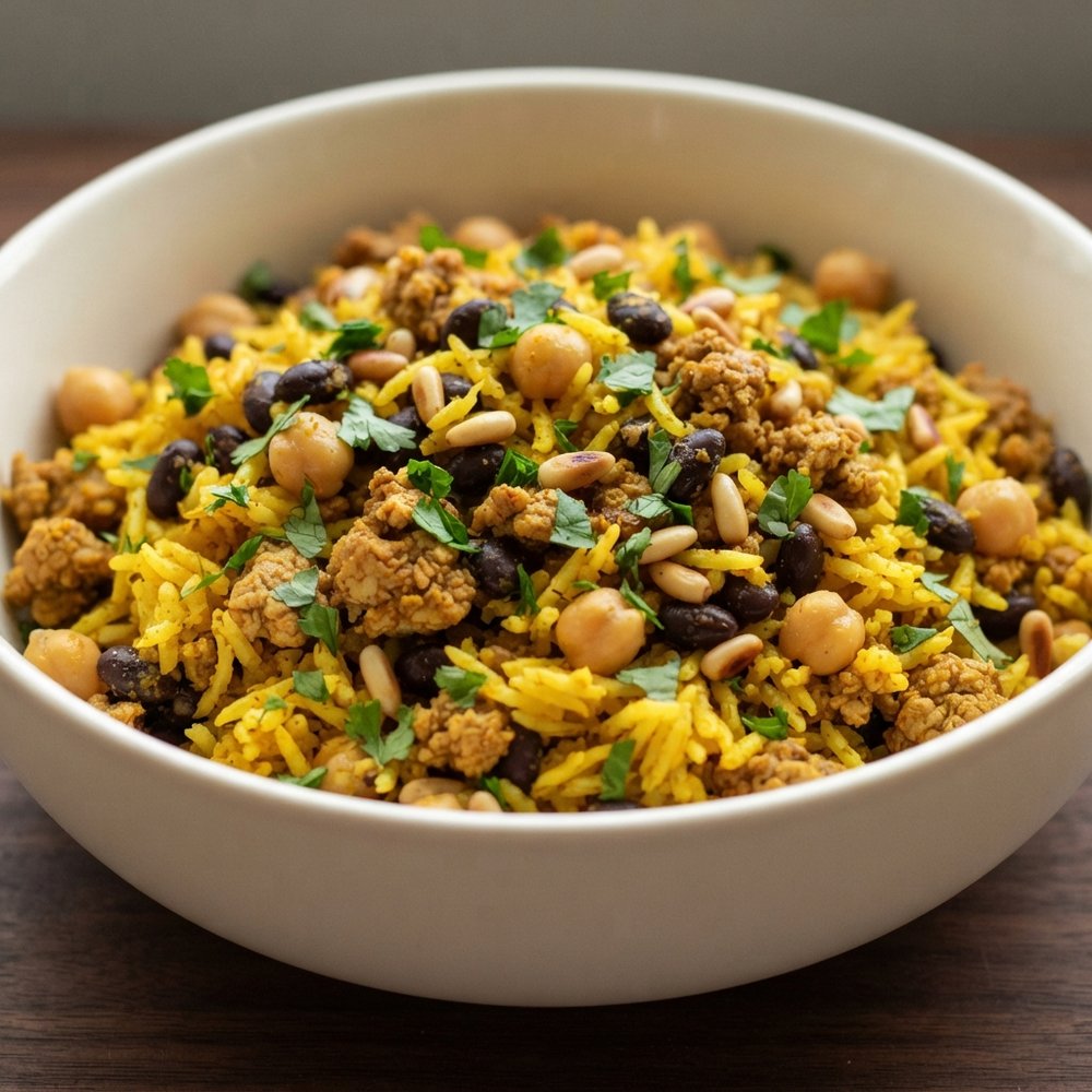 Spiced Middle Eastern Rice with Black Beans and Chickpeas