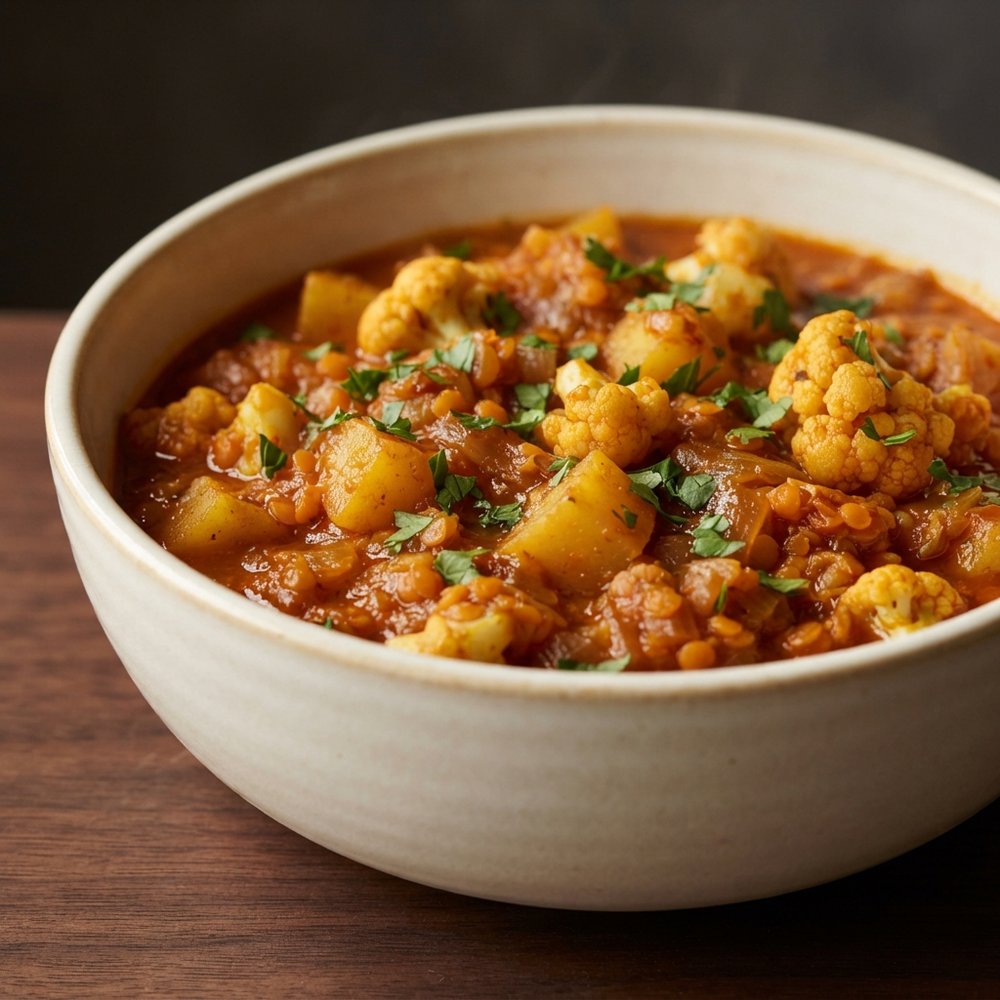 Madras-Style Potatoes with Cauliflower and Lentils