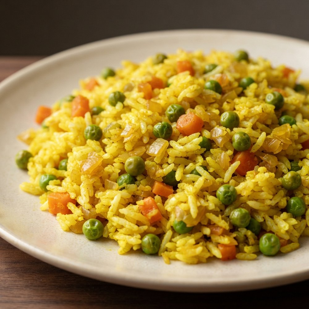 Golden Turmeric Rice with Peas and Carrots