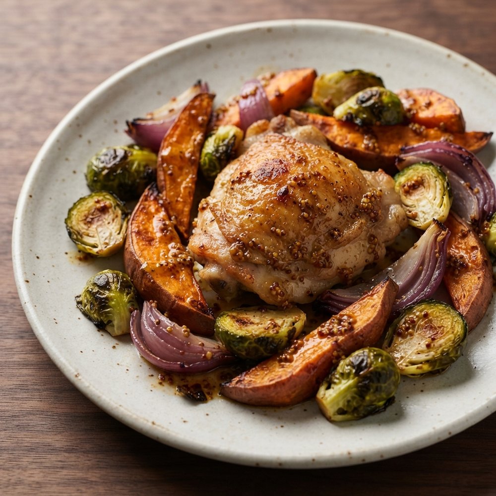 Roasted Sheet-Pan Chicken with Mustard-Dressed Vegetables