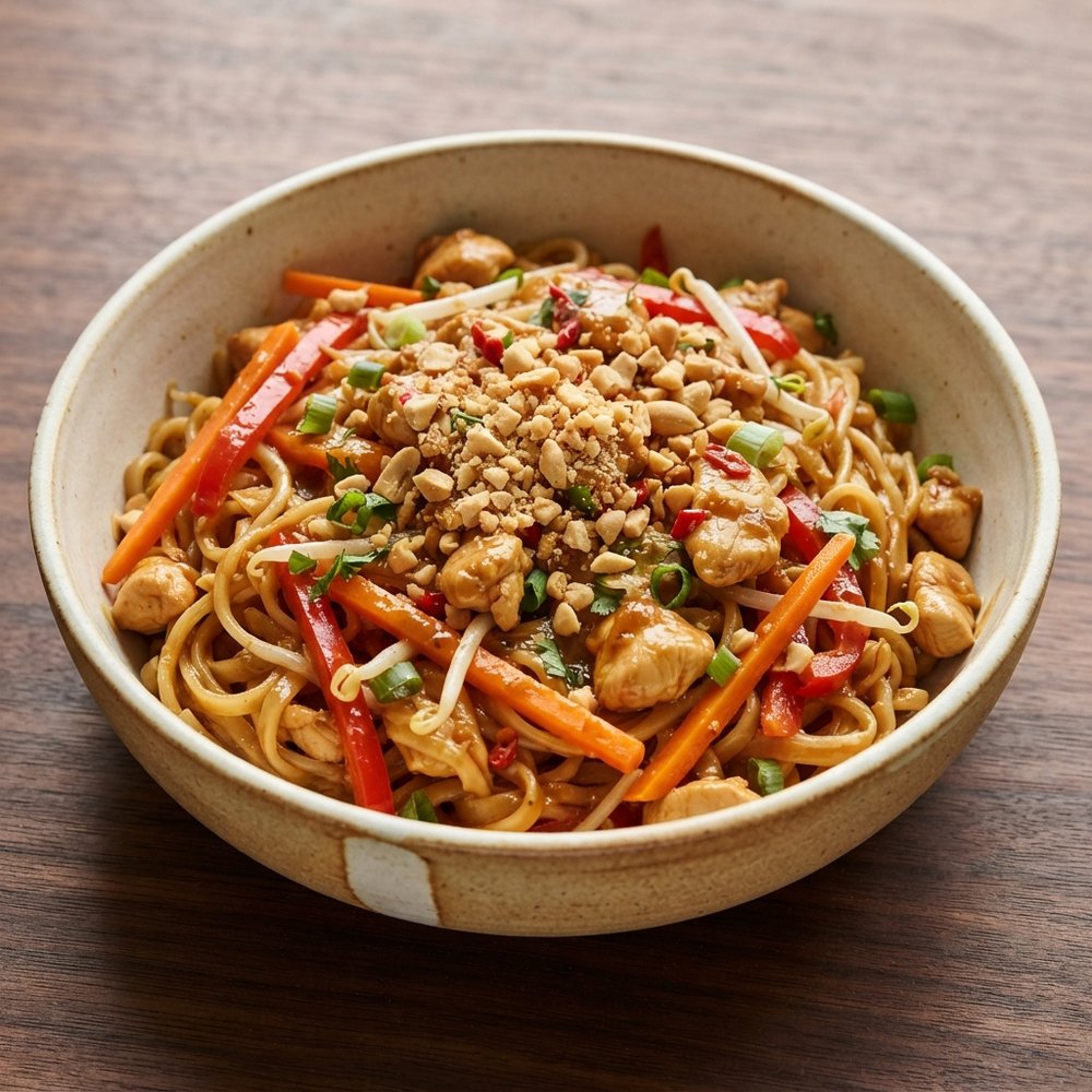 Fiery Thai Peanut Chicken Noodles