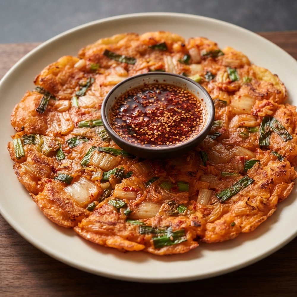Kimchi Jeon Pancakes with Soy-Vinegar Dipping Sauce