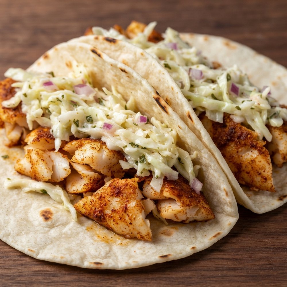 Broiled Tilapia Tacos with Cilantro–Lime Slaw