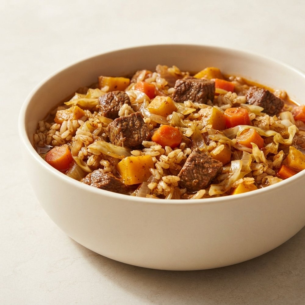 Maghrebi-Style Beef with Brown Rice
